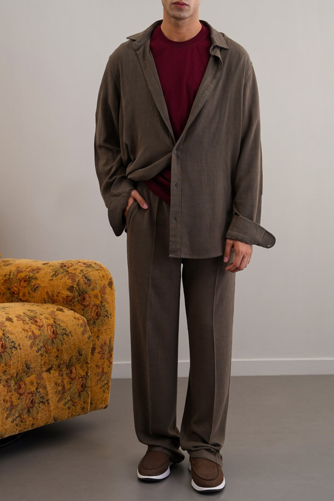 MOUSE GREY HEAVY LINEN SHIRT -draft as per irfan