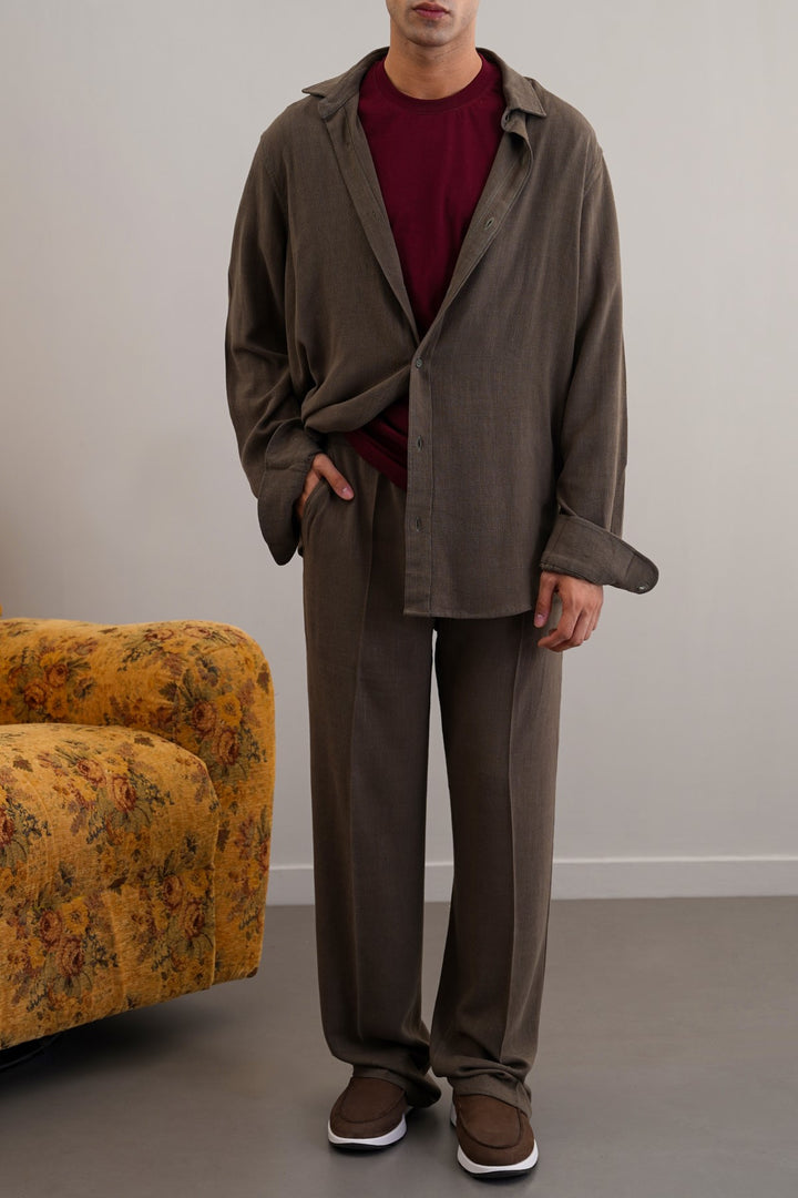 MOUSE GREY HEAVY LINEN SHIRT -draft as per irfan