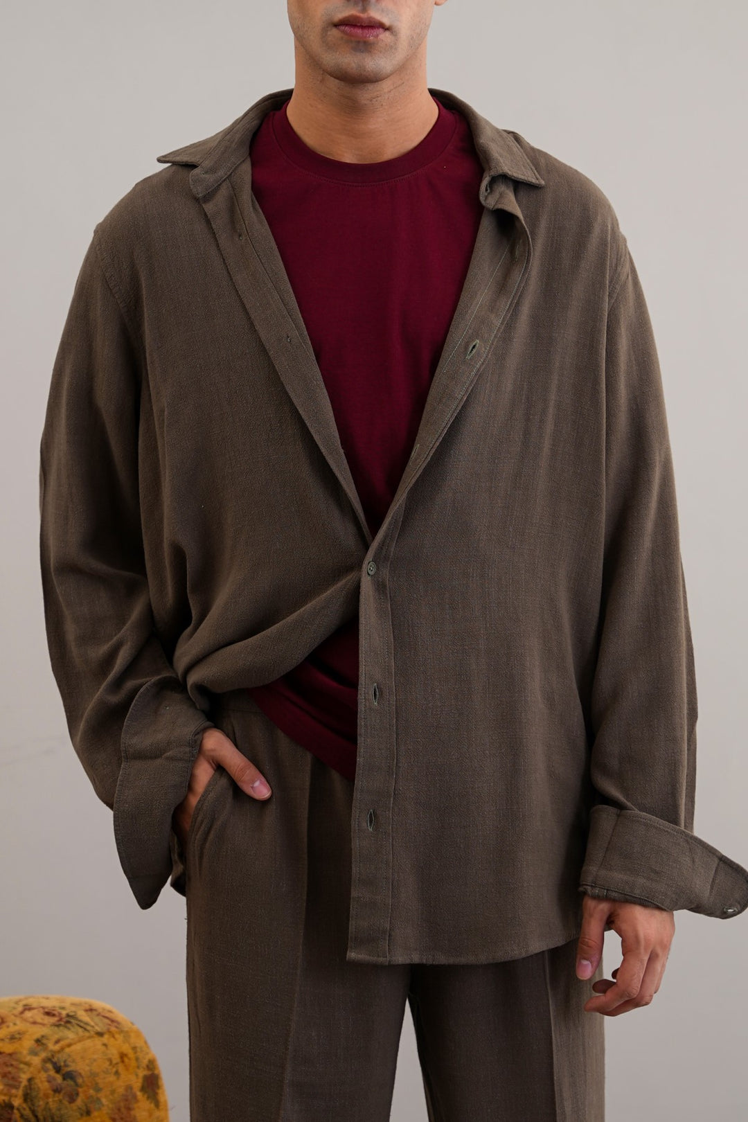 MOUSE GREY HEAVY LINEN SHIRT -draft as per irfan