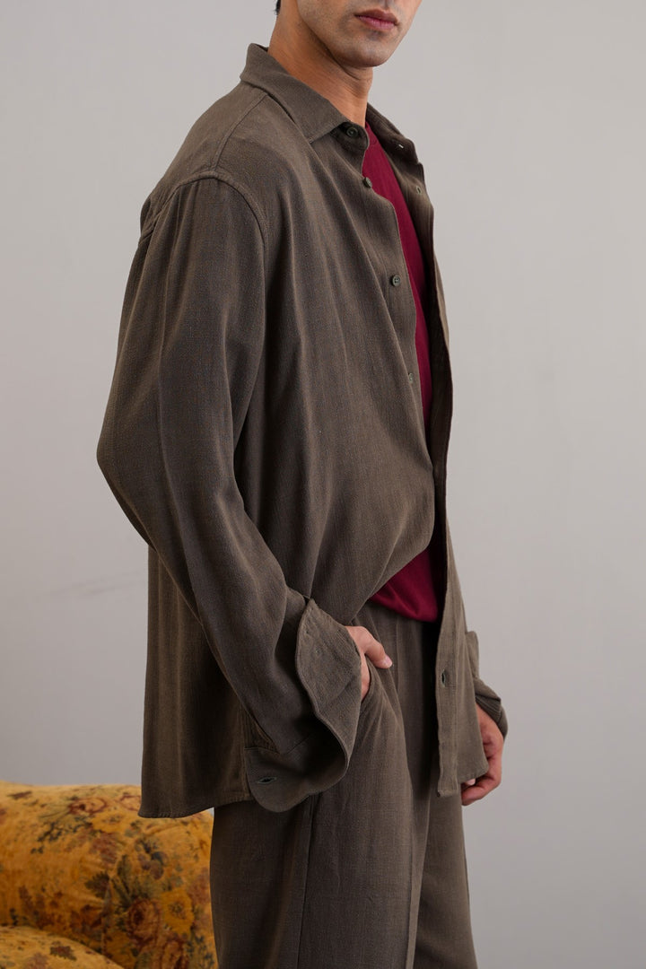 MOUSE GREY HEAVY LINEN SHIRT -draft as per irfan