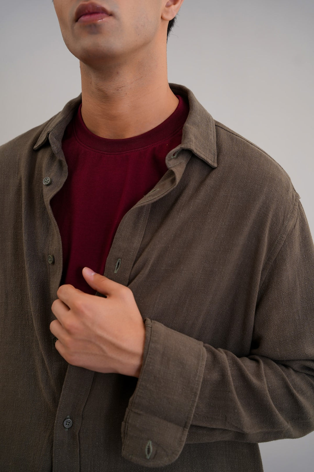 MOUSE GREY HEAVY LINEN SHIRT -draft as per irfan