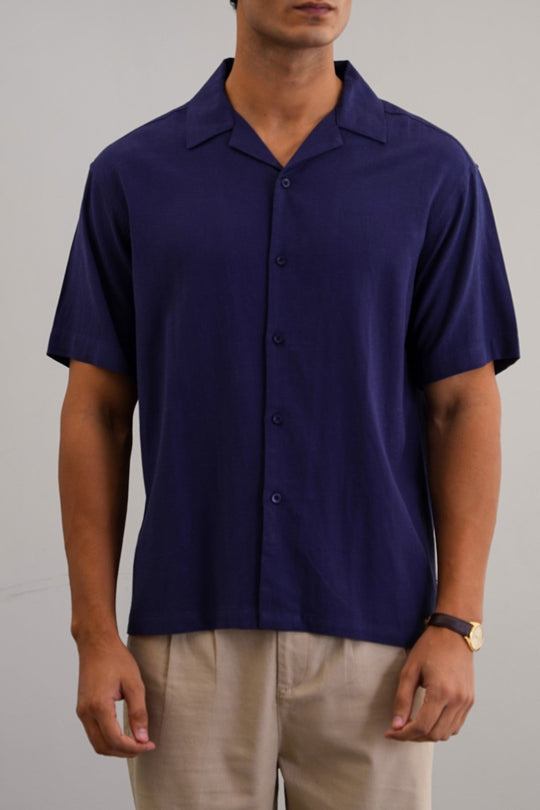 NAVY RELAXED SAFARI SHIRT