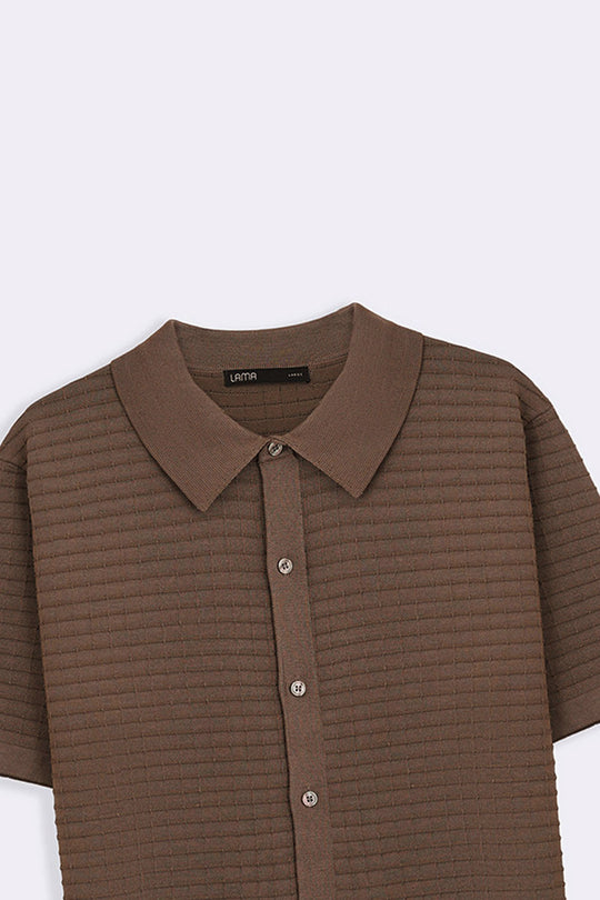 ASH BROWN-WAFFLE-KNIT SHIRT