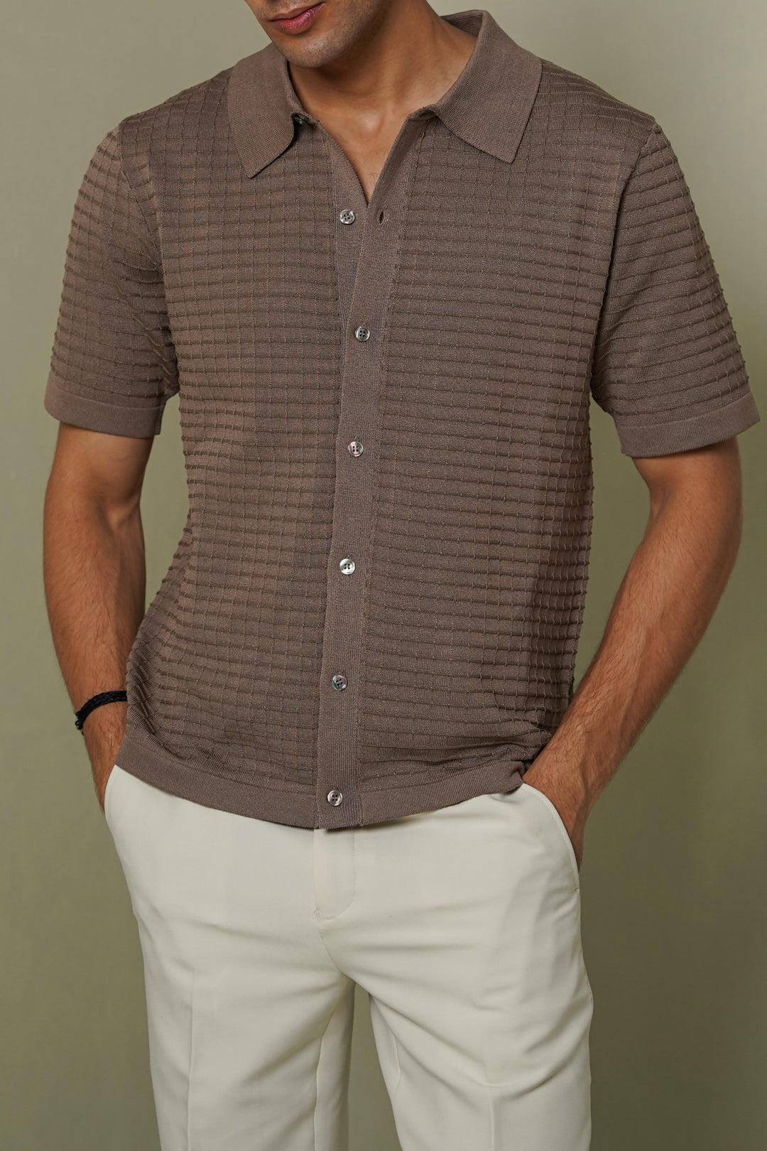 WAFFLE-KNIT SHIRT