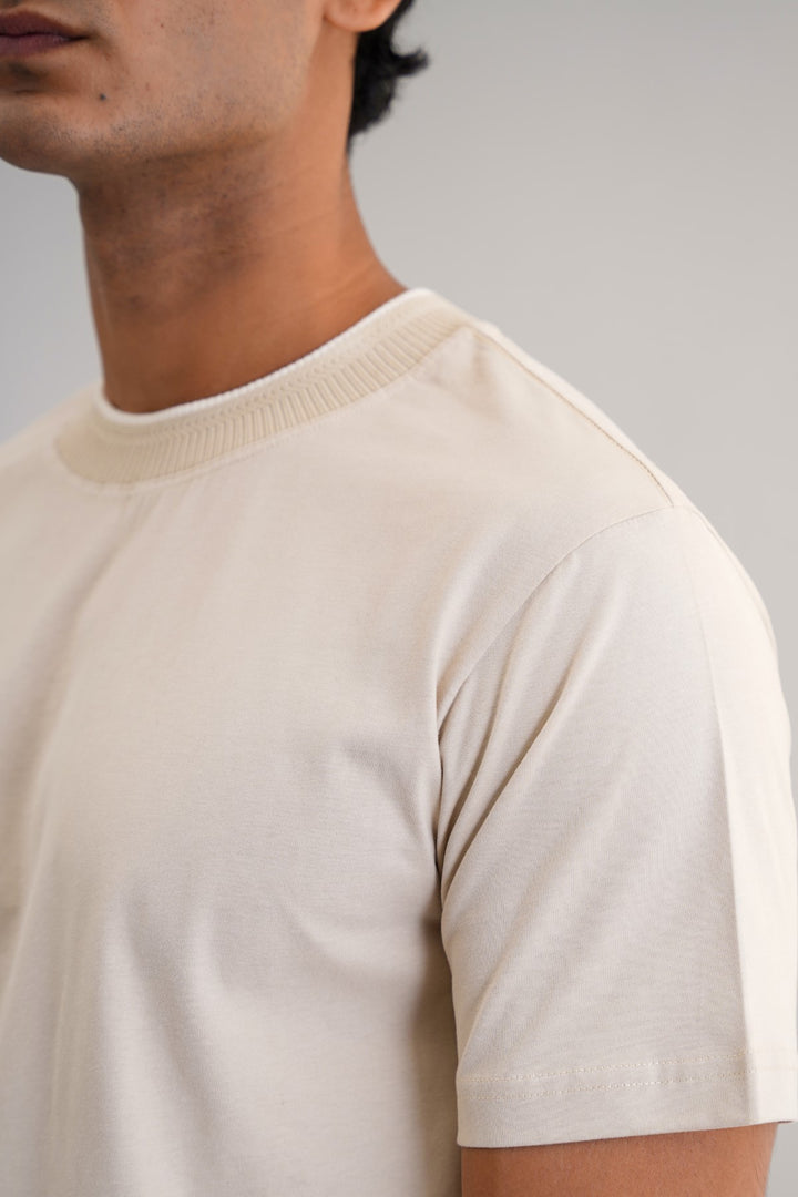 BEIGE JACQUARD RIB TEE