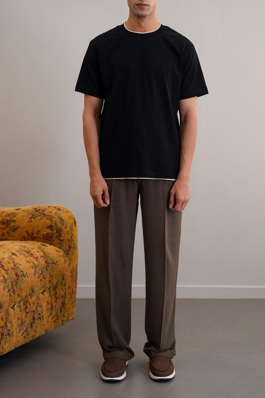 BLACK JACQUARD RIB TEE