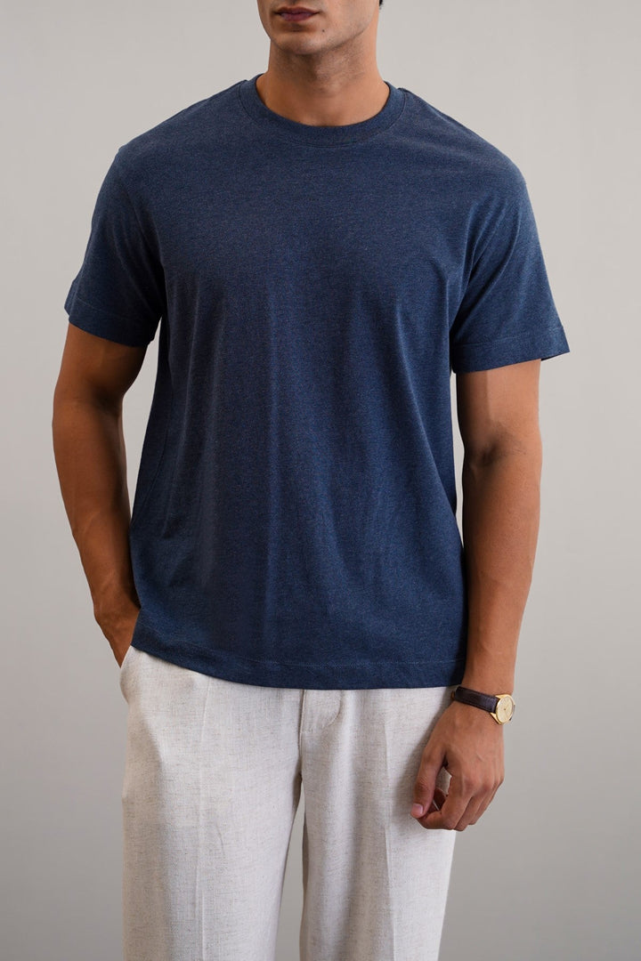 MELANGE NAVY BASIC COTTON TEE