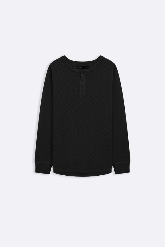 BLACK WAFFLE KNIT T-SHIRT