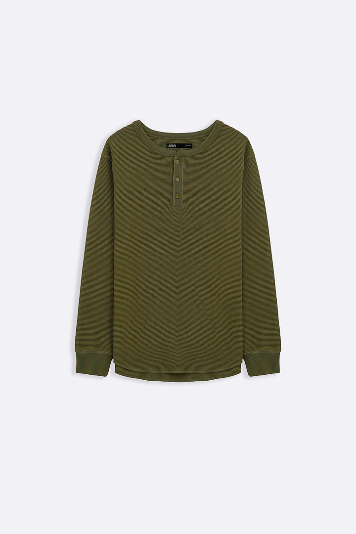 OLIVE WAFFLE KNIT T-SHIRT