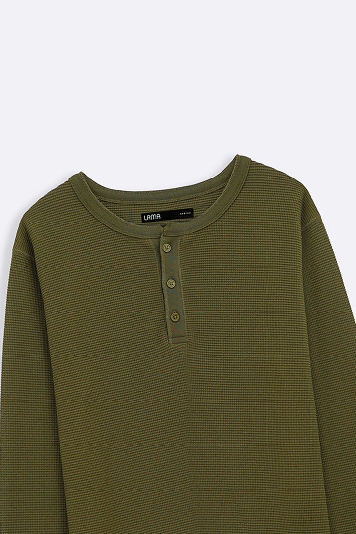 OLIVE WAFFLE KNIT T-SHIRT