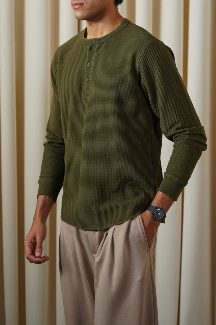 OLIVE WAFFLE KNIT T-SHIRT
