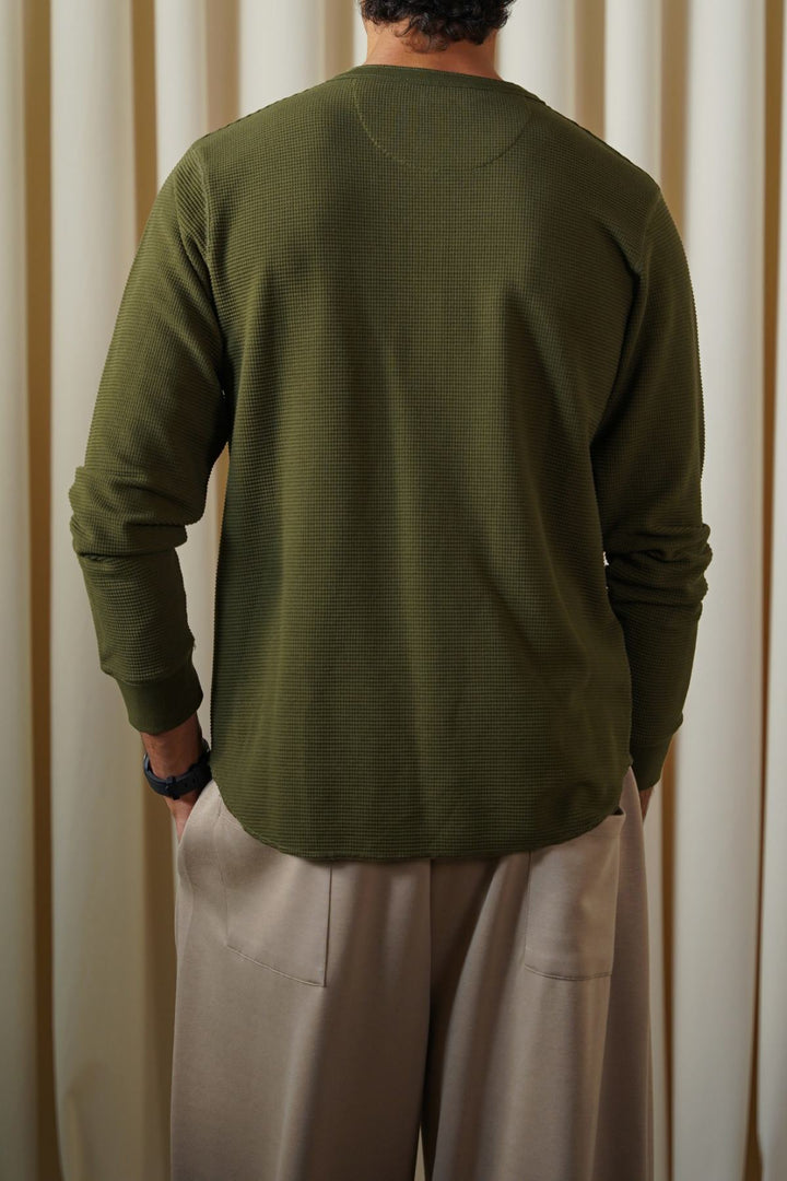 OLIVE WAFFLE KNIT T-SHIRT