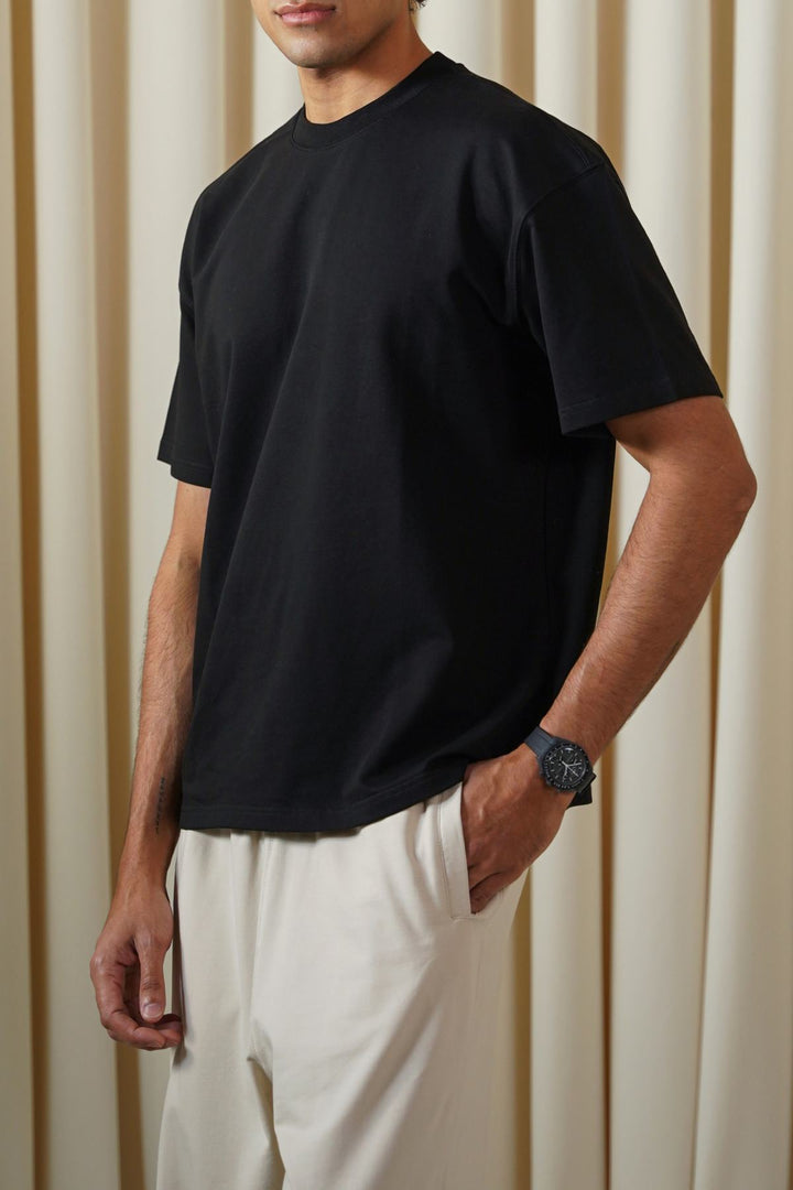 BLACK OVERSIZED TERRY TEE