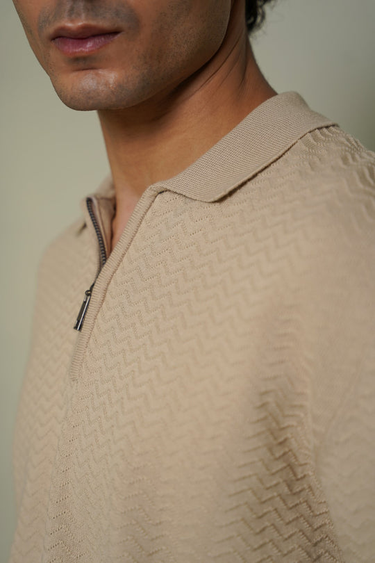 RIPPLE-KNIT POLO SWEATER