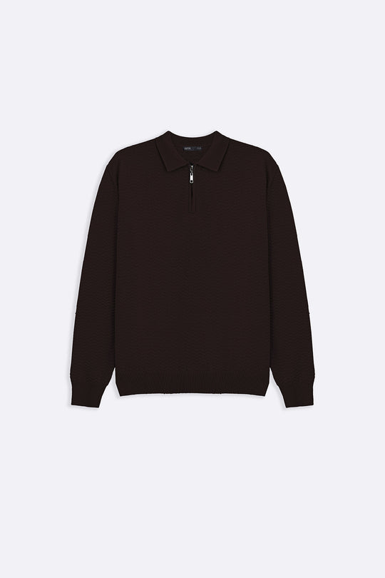 RIPPLE-KNIT POLO SWEATER