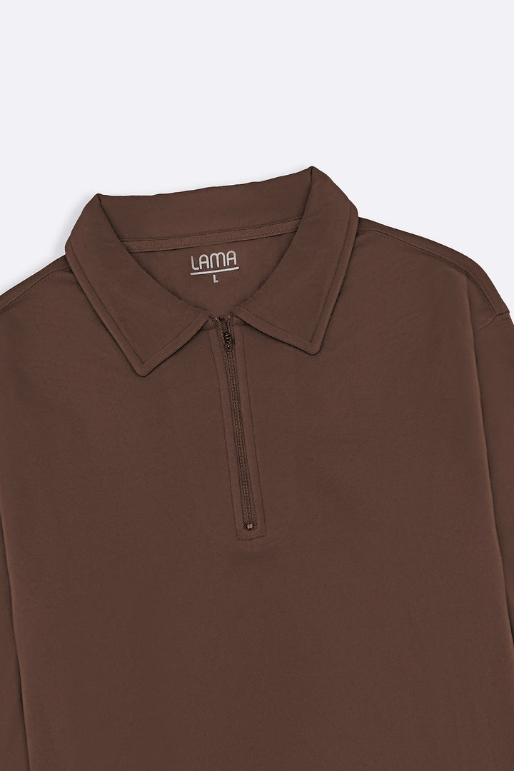 BROWN ZIPPER POLO SWEATSHIRT