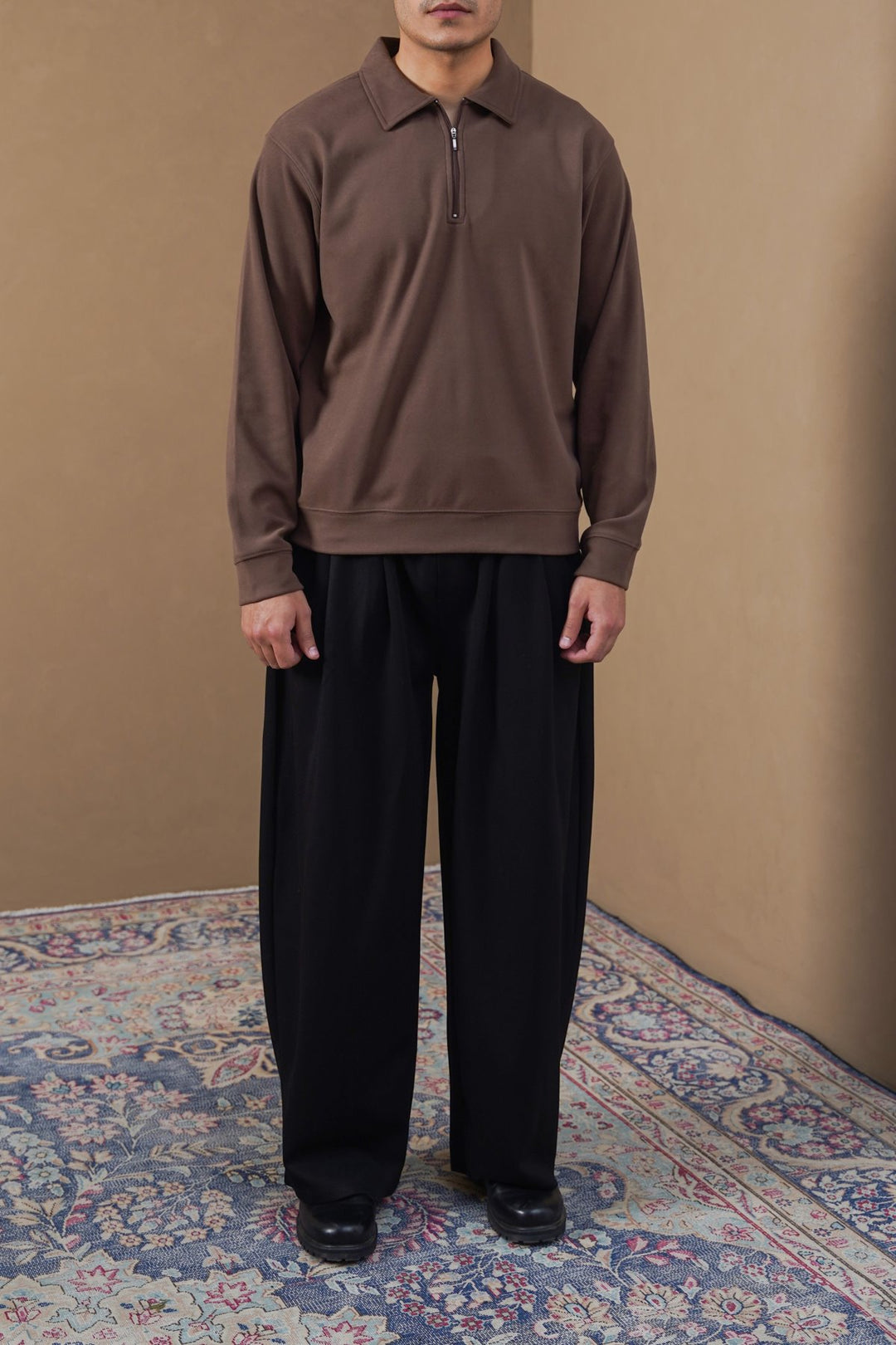 BROWN ZIPPER POLO SWEATSHIRT