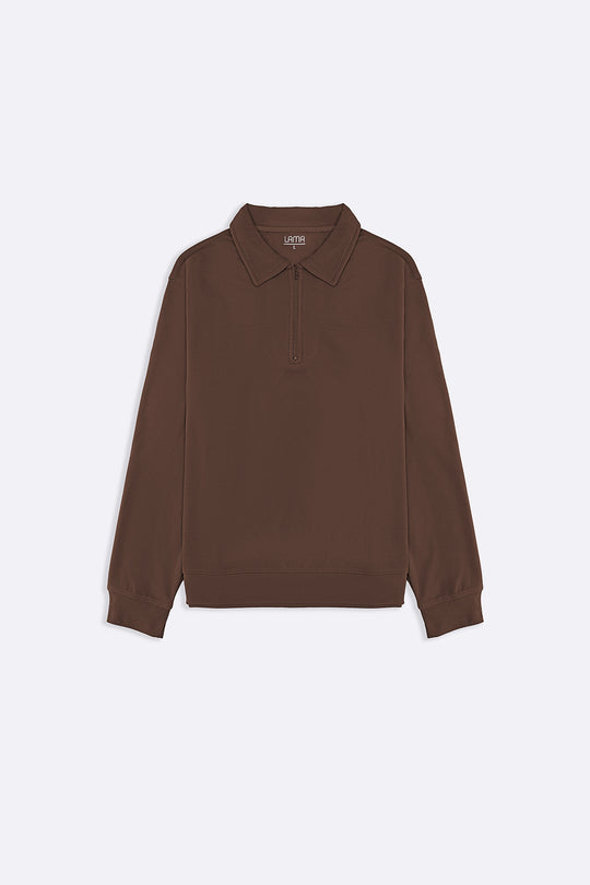 BROWN ZIPPER POLO SWEATSHIRT