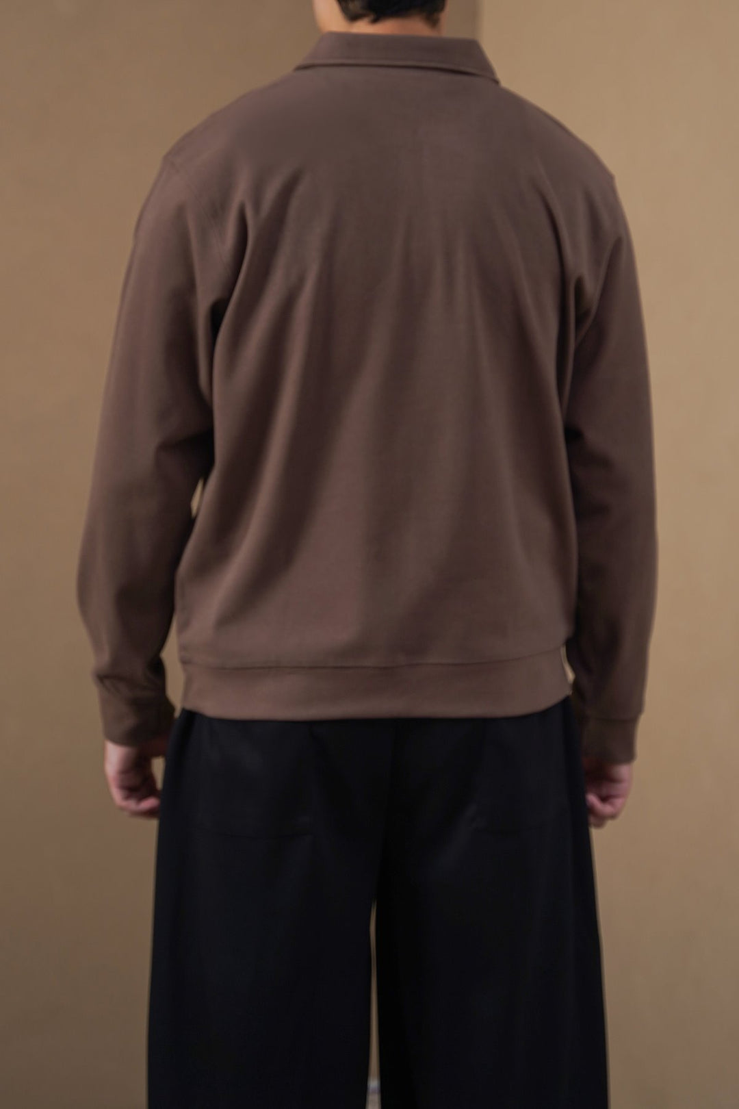 BROWN ZIPPER POLO SWEATSHIRT