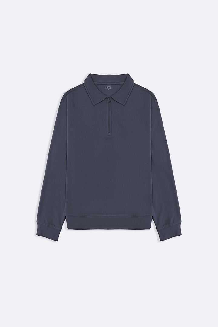 GREY ZIPPER POLO SWEATSHIRT
