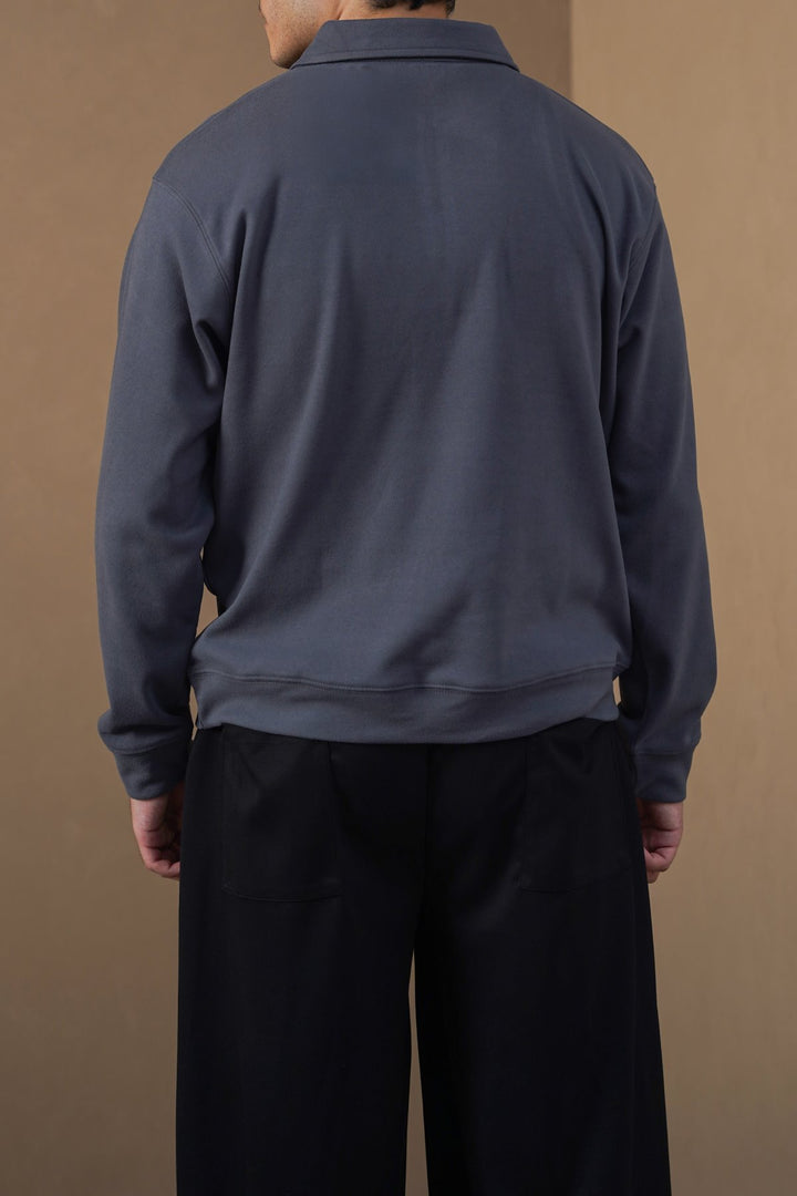 GREY ZIPPER POLO SWEATSHIRT