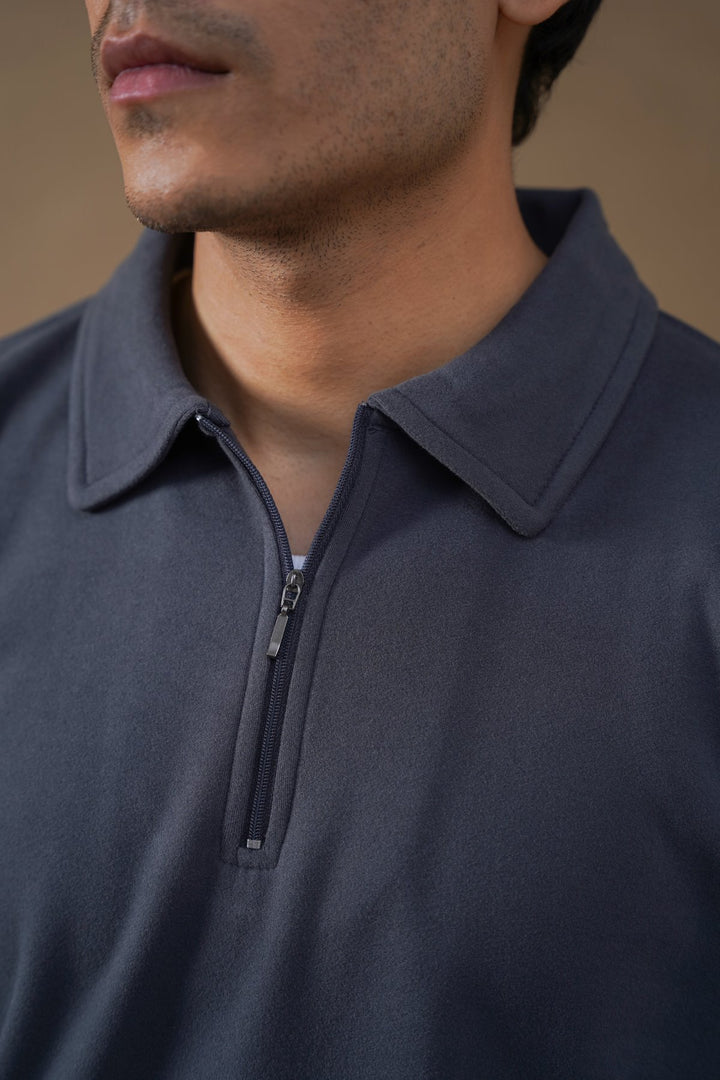 GREY ZIPPER POLO SWEATSHIRT