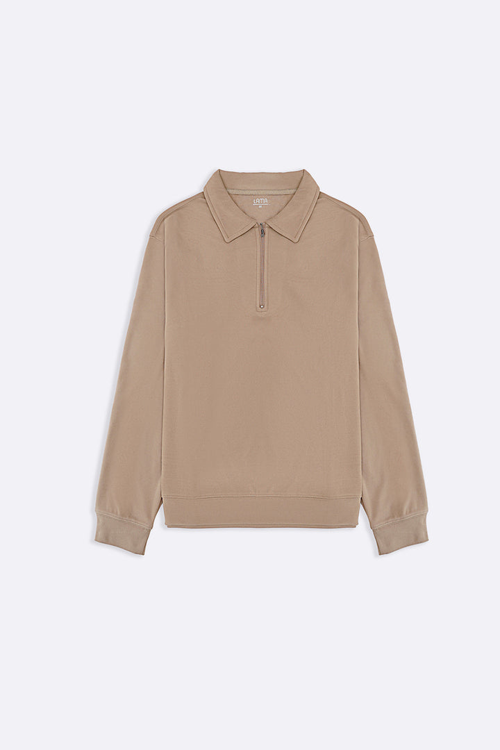 SAND ZIPPER POLO SWEATSHIRT
