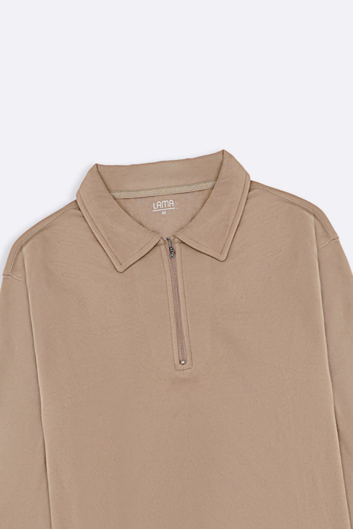 SAND ZIPPER POLO SWEATSHIRT