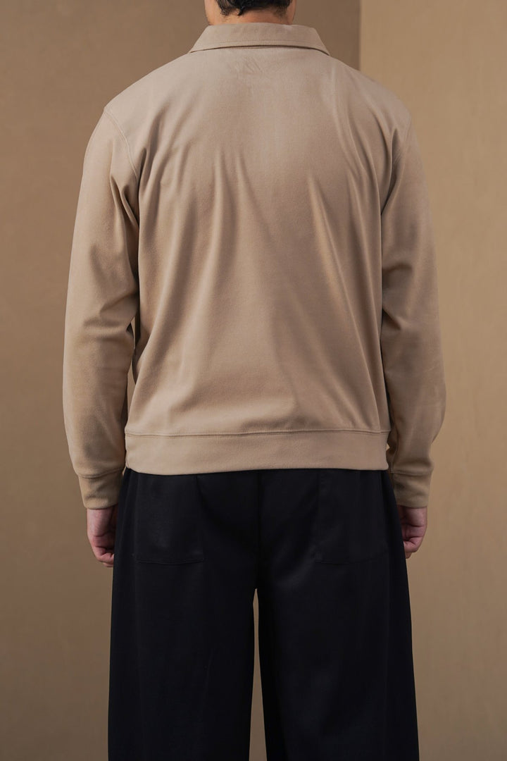 SAND ZIPPER POLO SWEATSHIRT