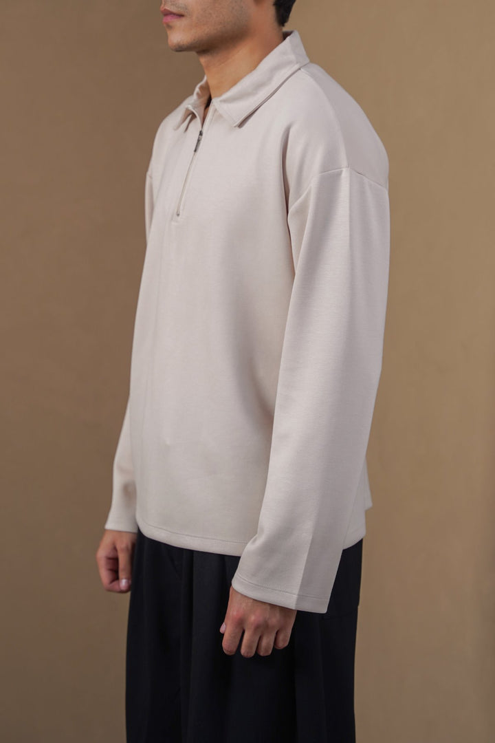 BEIGE QUARTER-ZIP POLO