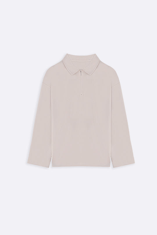 BEIGE QUARTER-ZIP POLO