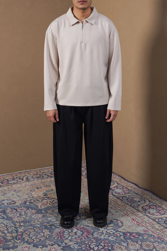 BEIGE QUARTER-ZIP POLO