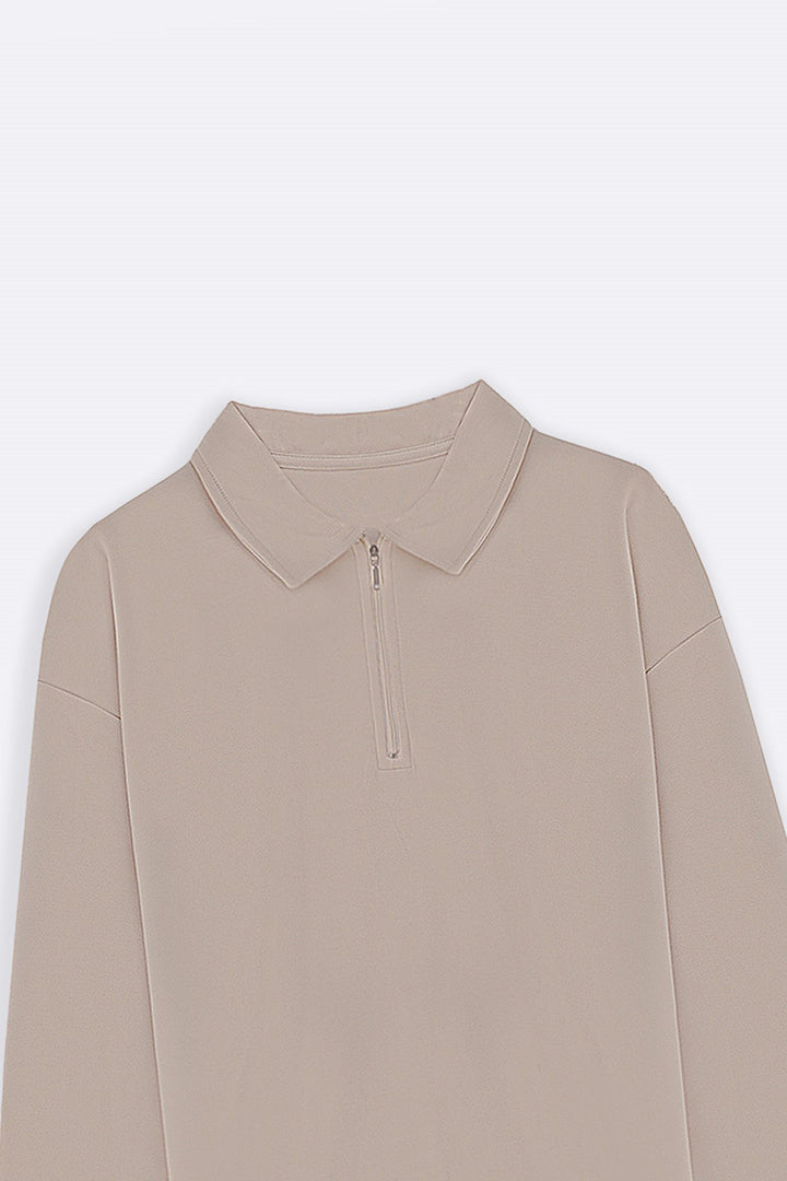 KHAKI QUARTER-ZIP POLO