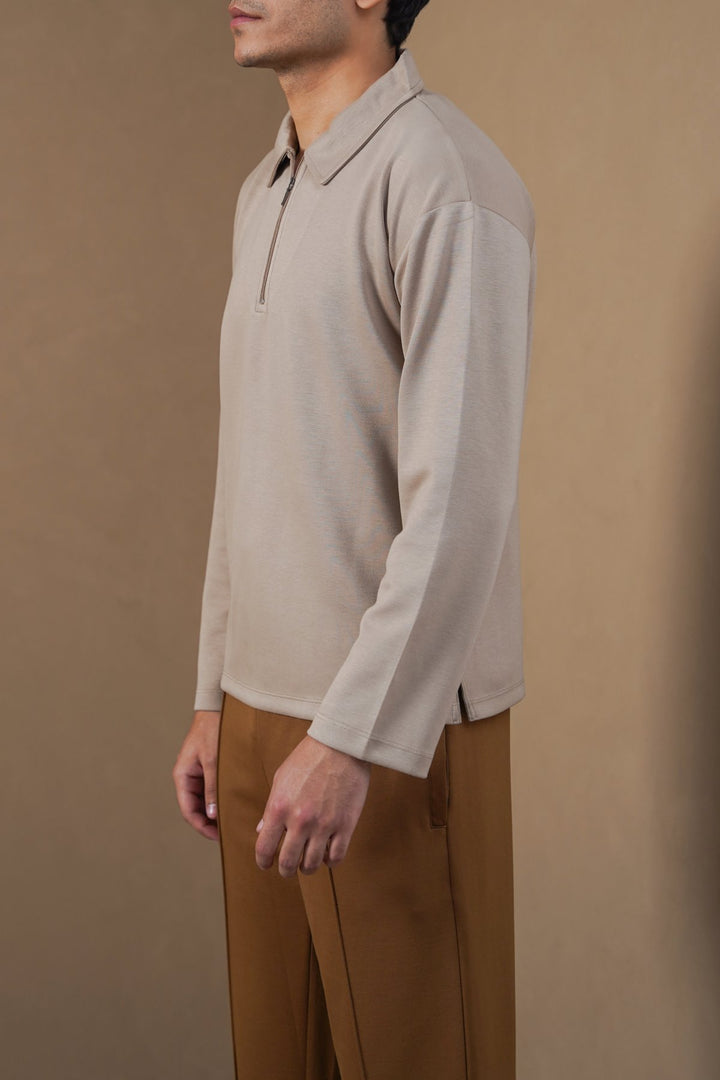 KHAKI QUARTER-ZIP POLO