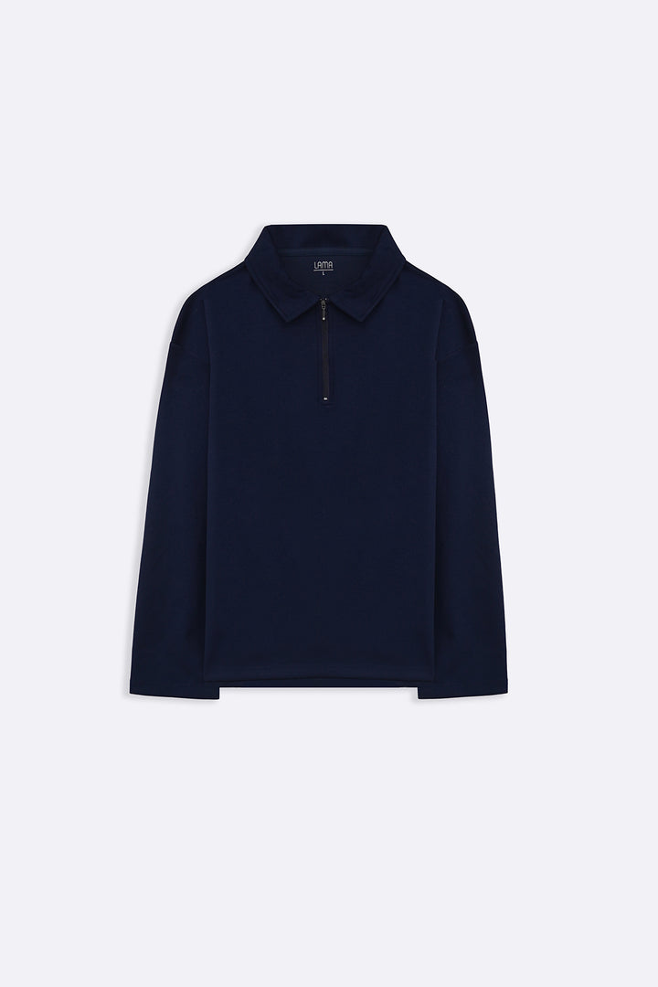NAVY QUARTER-ZIP POLO