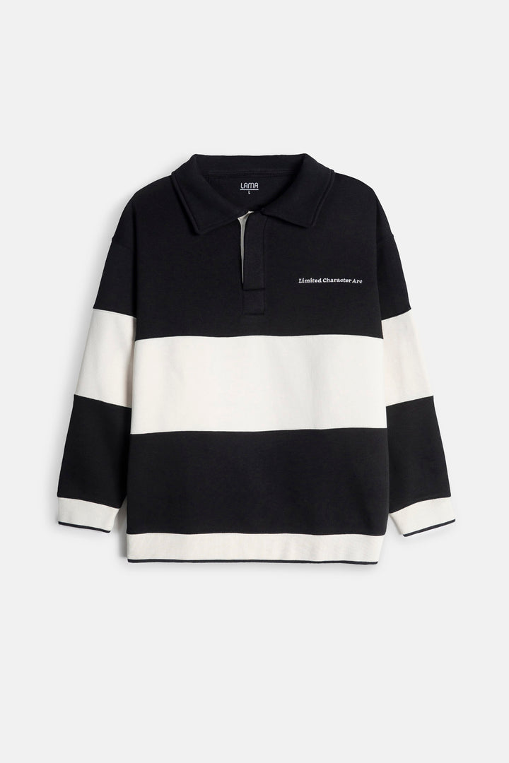 BLOCK STRIPE POLO SWEATSHIRT