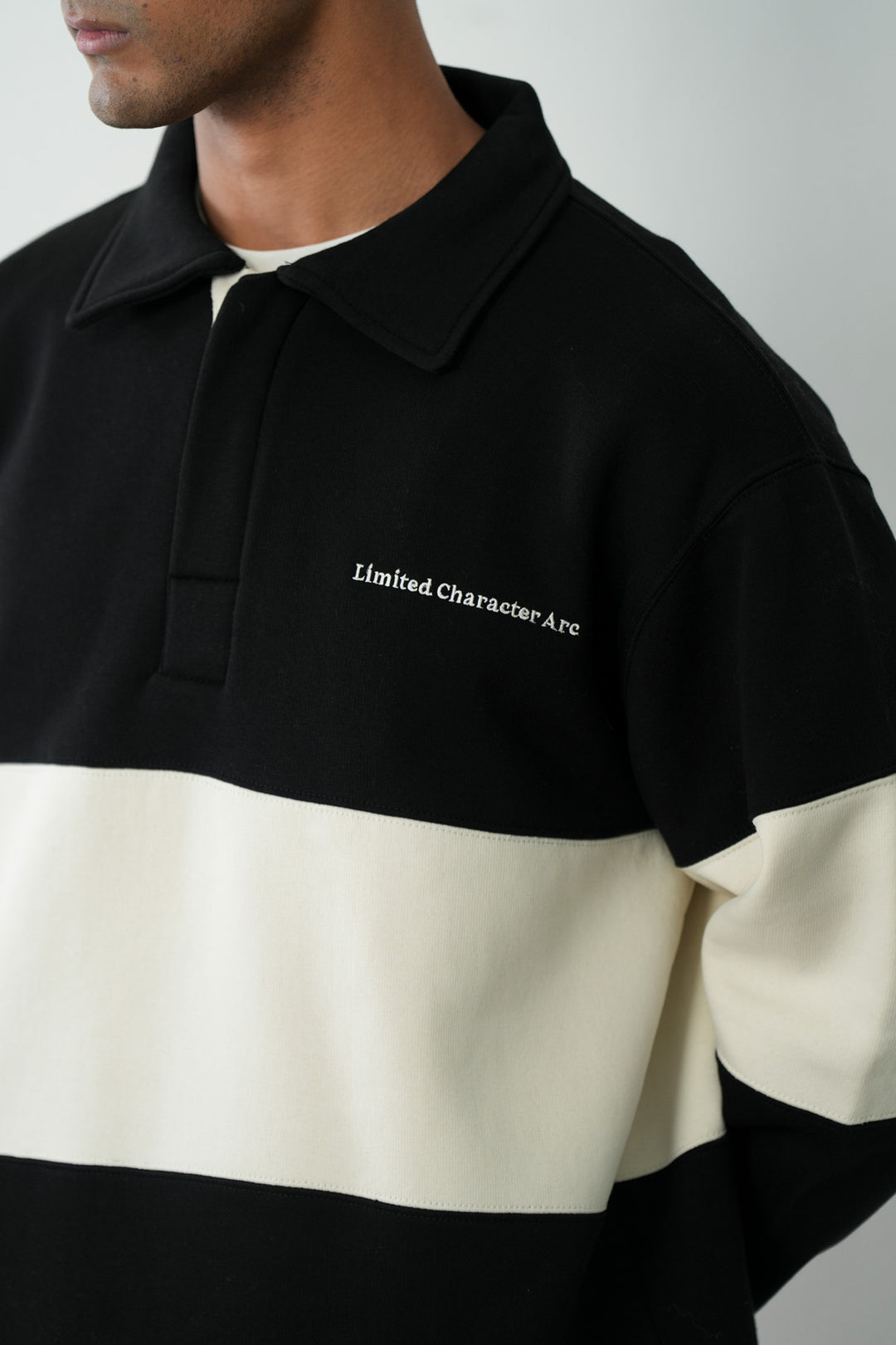 BLOCK STRIPE POLO SWEATSHIRT