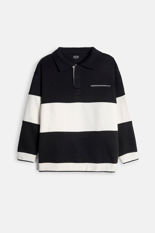 BLOCK STRIPE POLO SWEATSHIRT