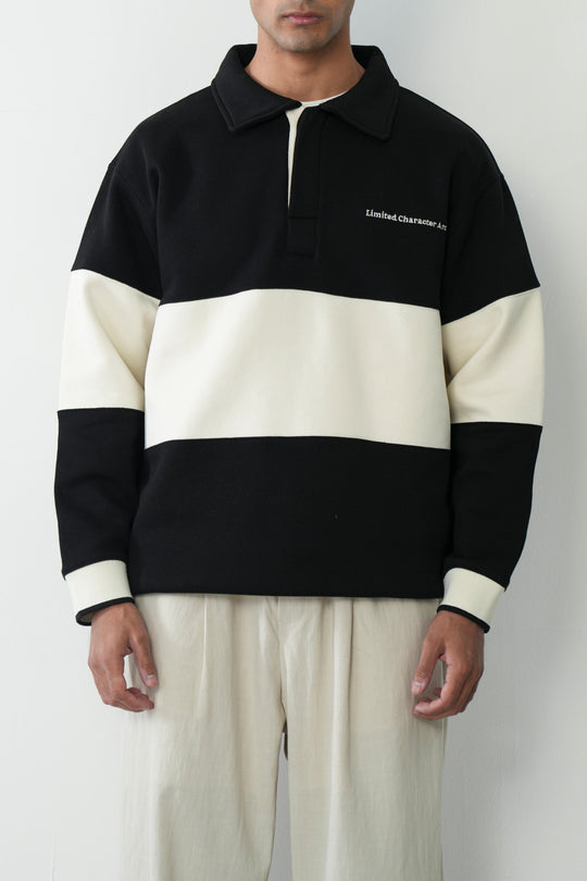 BLOCK STRIPE POLO SWEATSHIRT