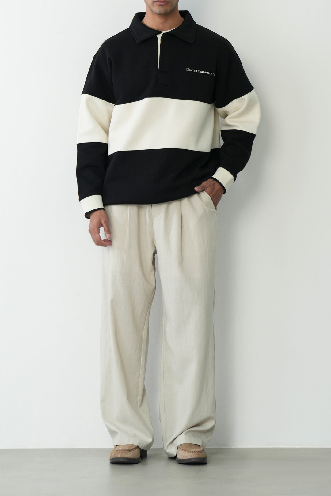 BLOCK STRIPE POLO SWEATSHIRT