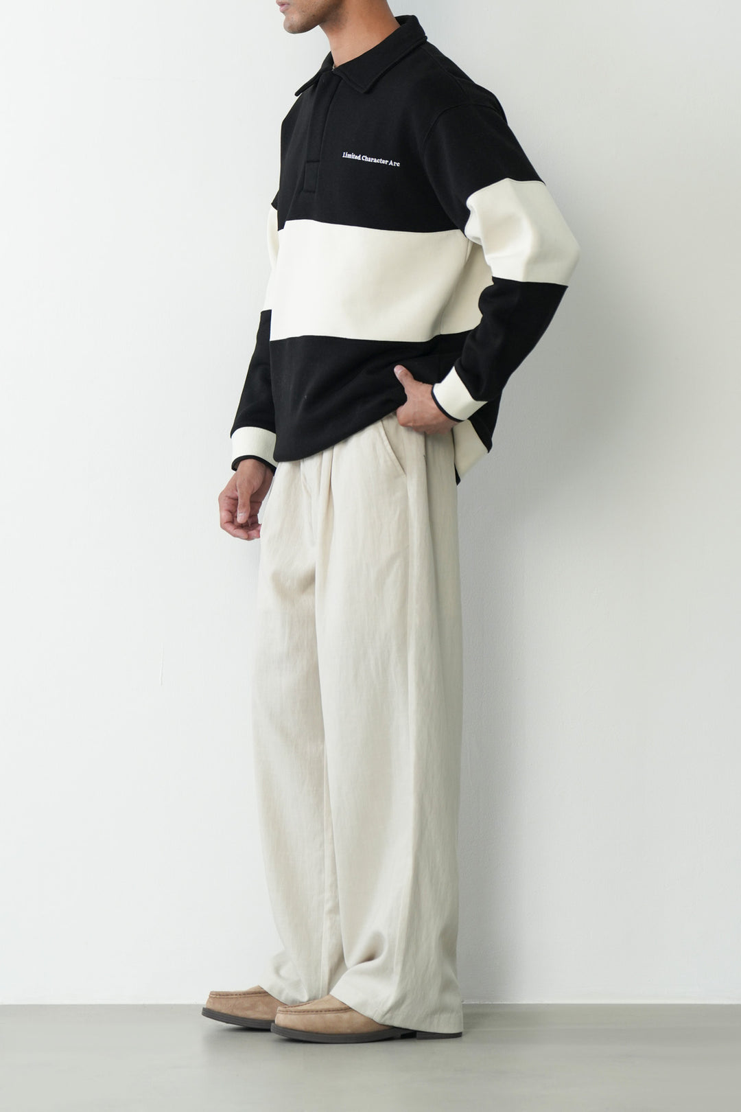 BLOCK STRIPE POLO SWEATSHIRT