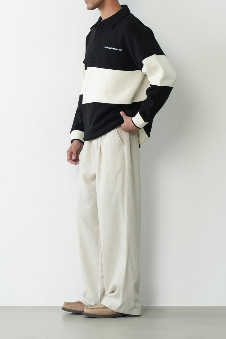 BLOCK STRIPE POLO SWEATSHIRT