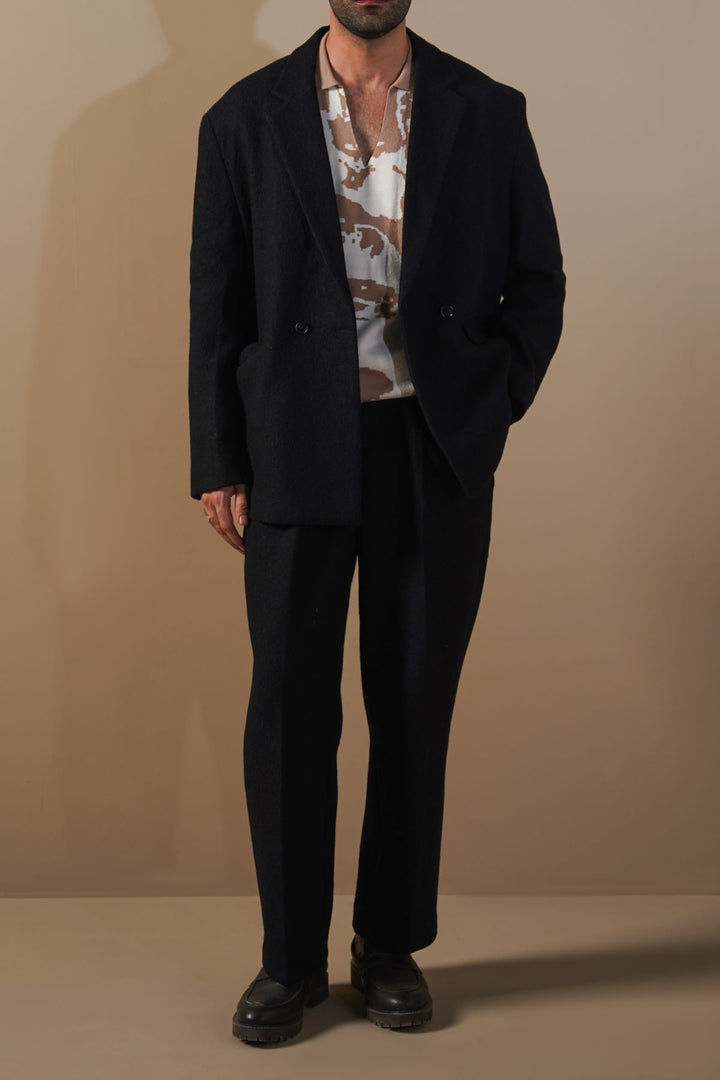 BLACK WOOL-BLEND DAILY JACKET