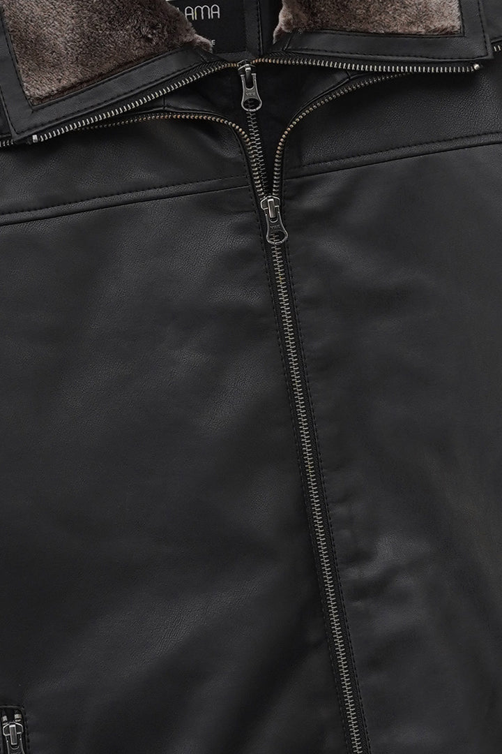 BLACK DETACHABLE COLLAR JACKET