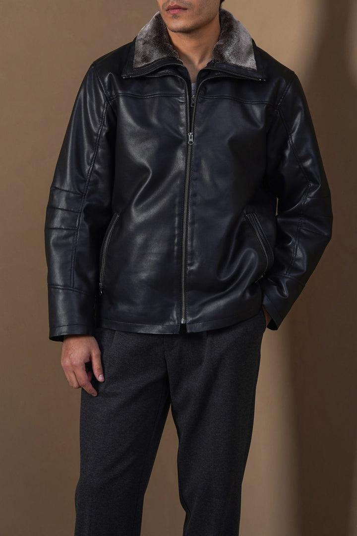 BLACK DETACHABLE COLLAR JACKET