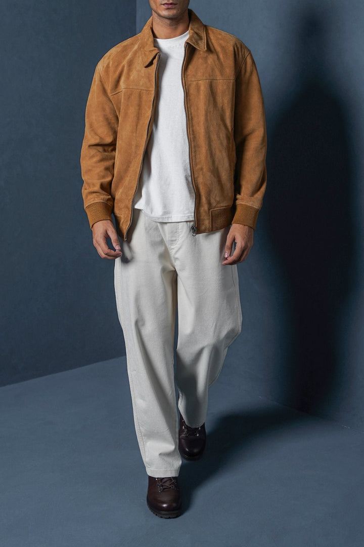COGNAC SUEDE BOMBER JACKET