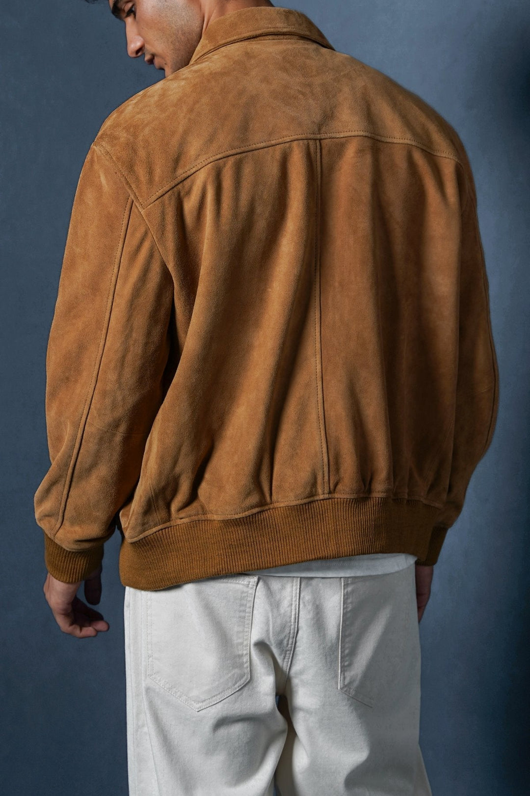 COGNAC SUEDE BOMBER JACKET