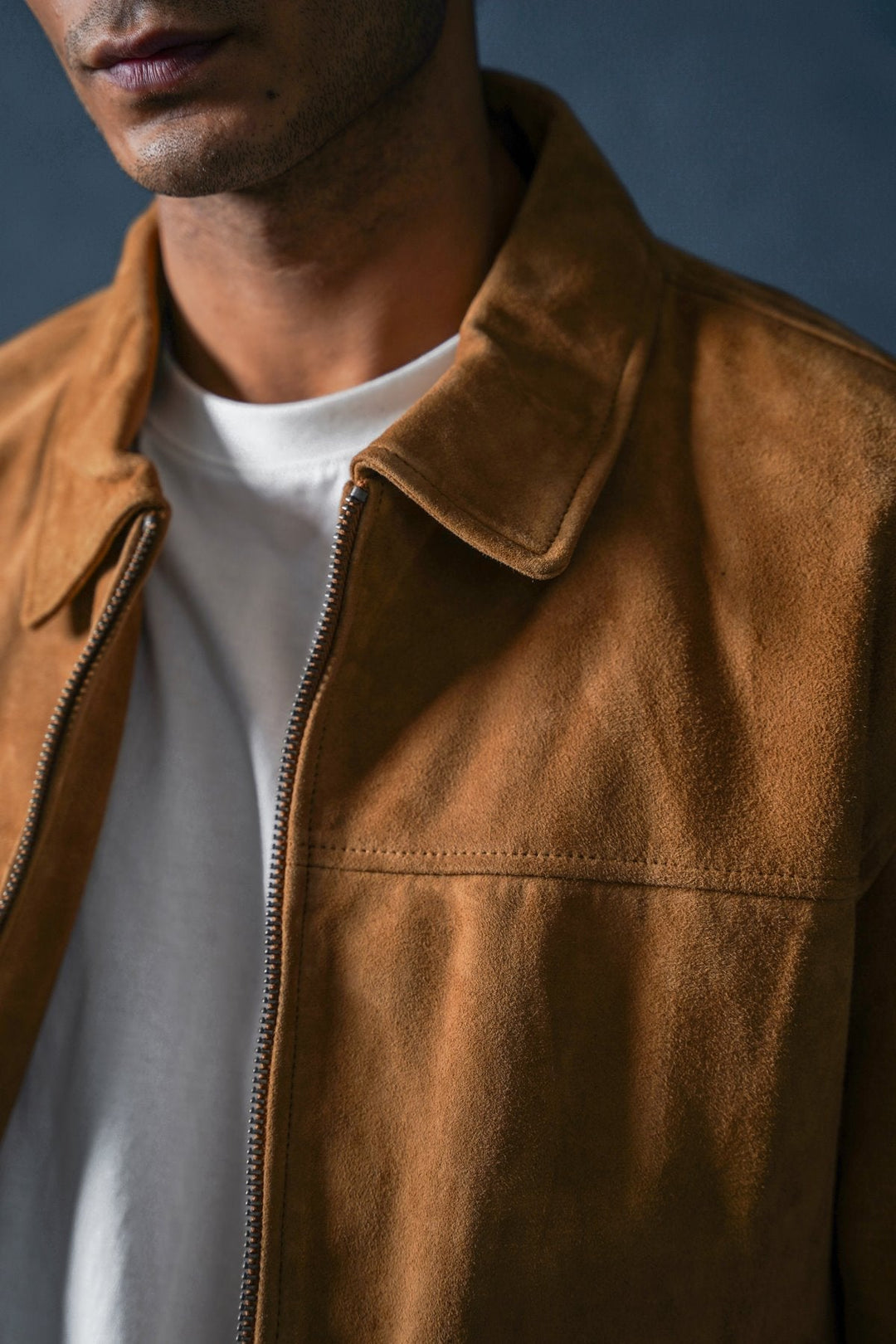COGNAC SUEDE BOMBER JACKET