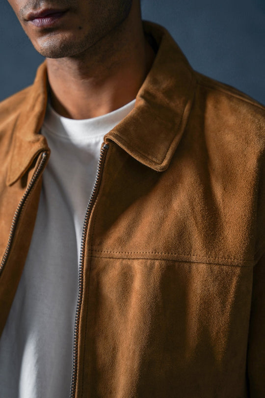 COGNAC SUEDE BOMBER JACKET