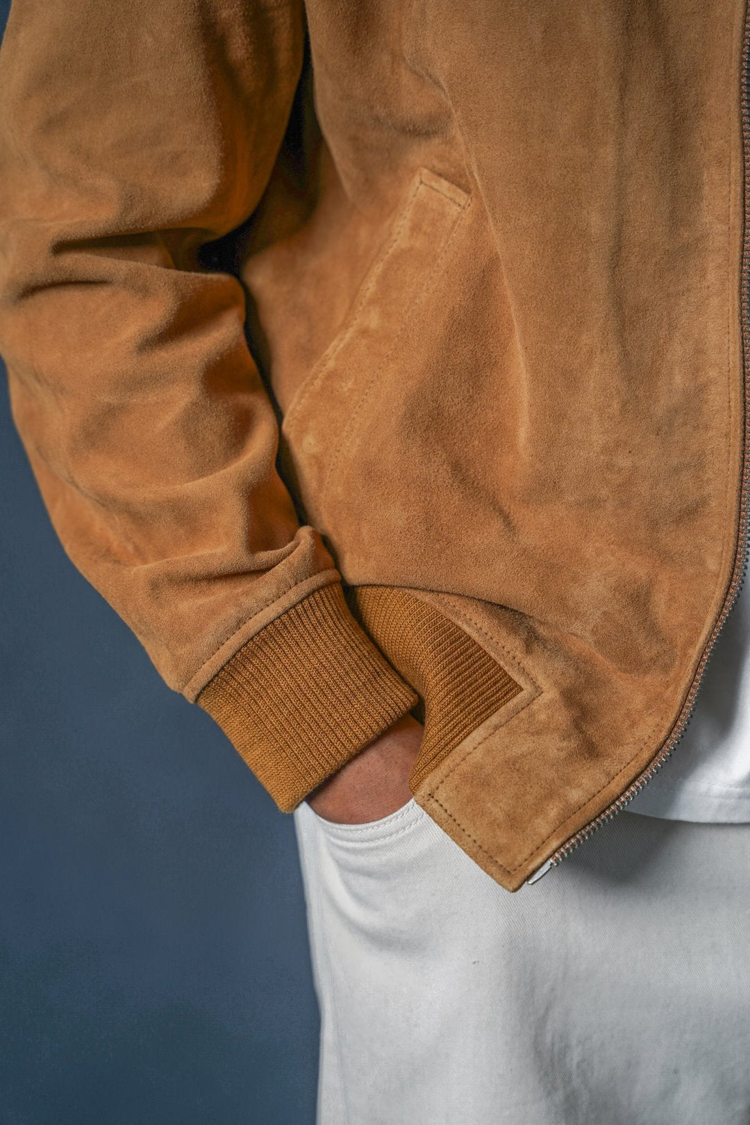 COGNAC SUEDE BOMBER JACKET